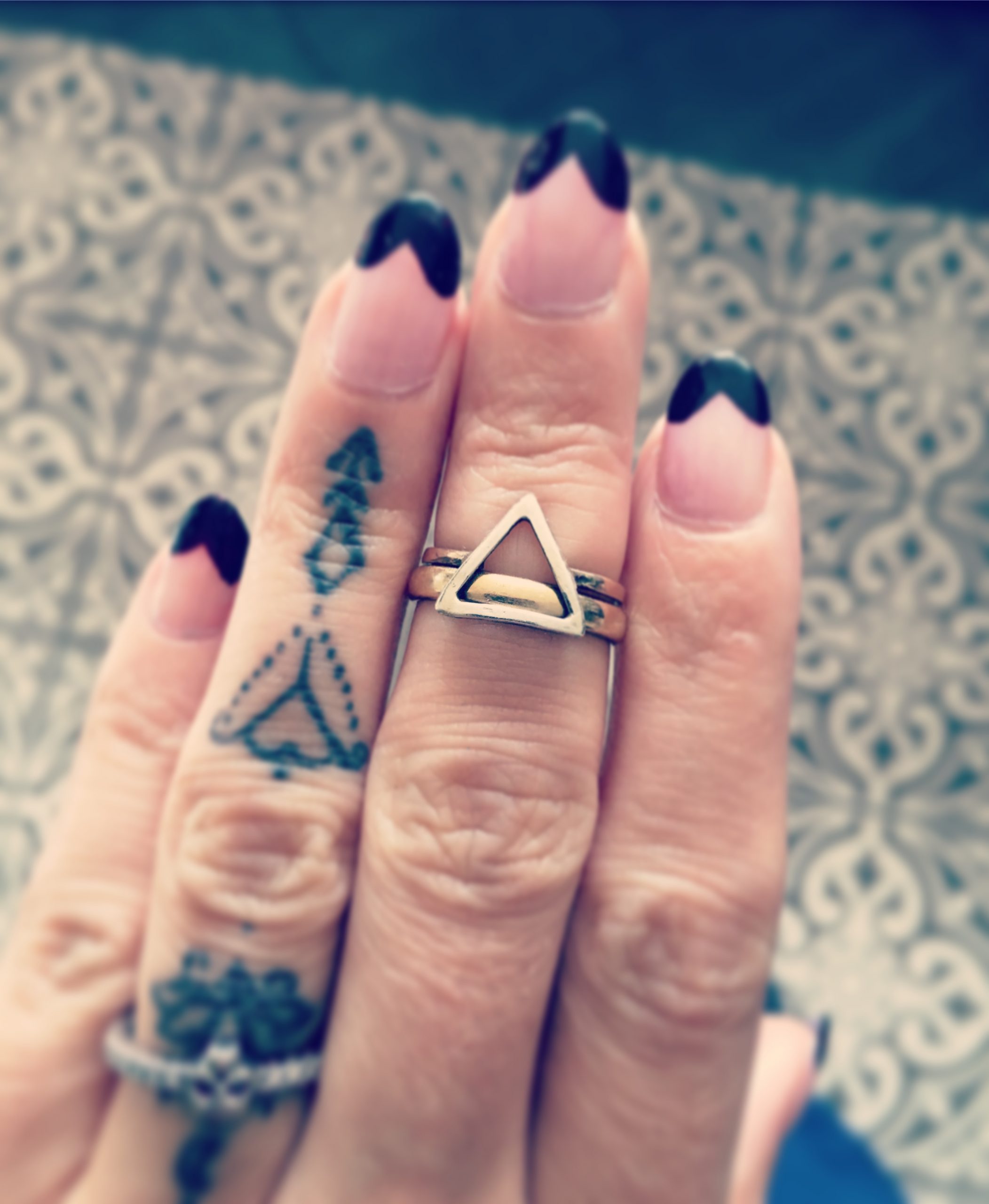 triangle ring stacked with gold band